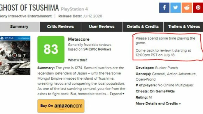 After The Last of Us 2’s Review Bombing Scandal, Metacritic Paused Ghost of Tsushima Verdicts